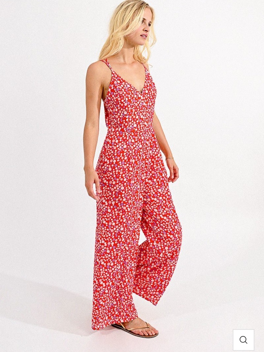 NWT Molly Bracken Red Floral Printed Wide-Leg Jumpsuit